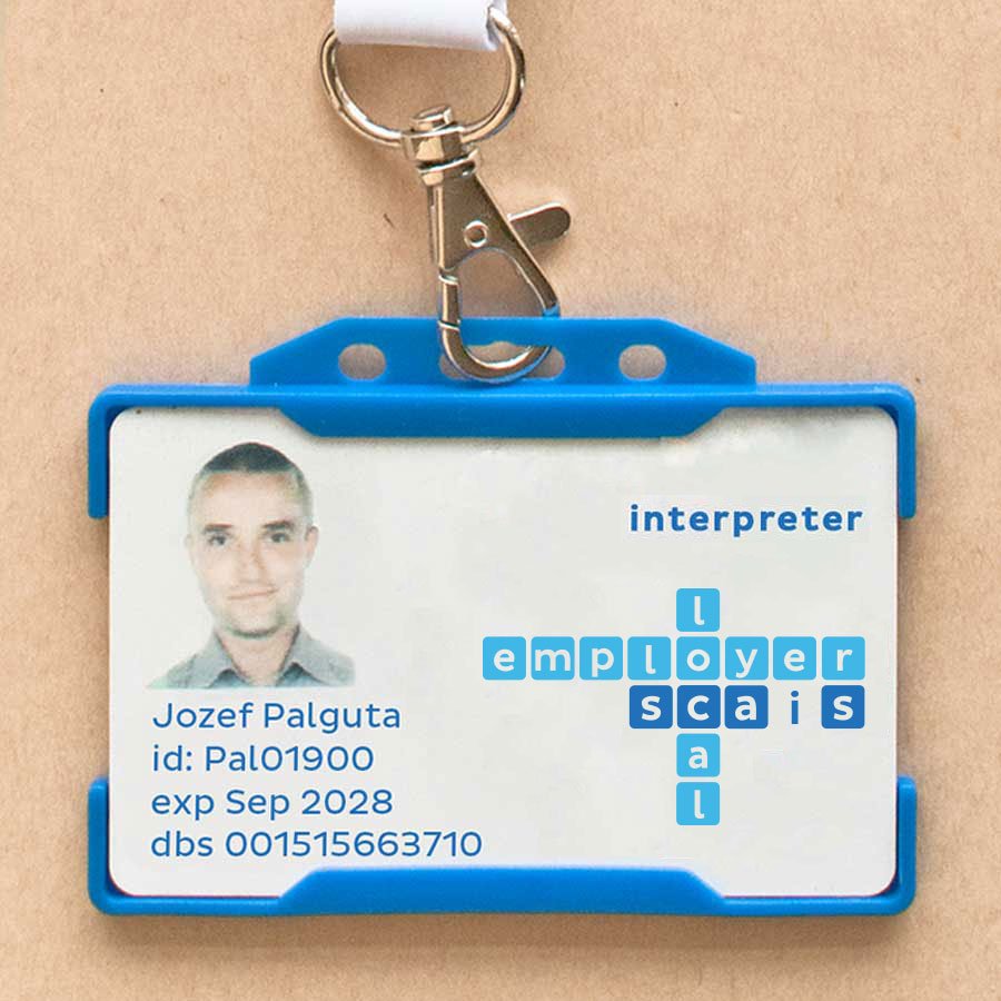id card with a photo of a person his name number and message 'local employer' with the SCAIS logo