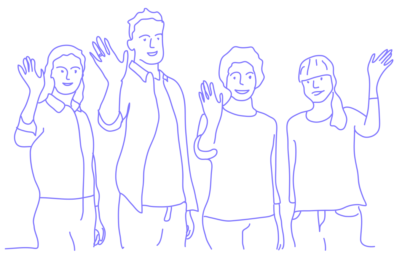 illustration-of-4-smiley-people-waving-at-you
